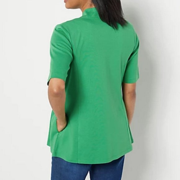 Isaac Mizrahi Live! Essentials Pima Cotton Open Front Cardigan, Green, Size 2X - Picture 3 of 3